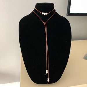 Leather and pearl wrap bracelet